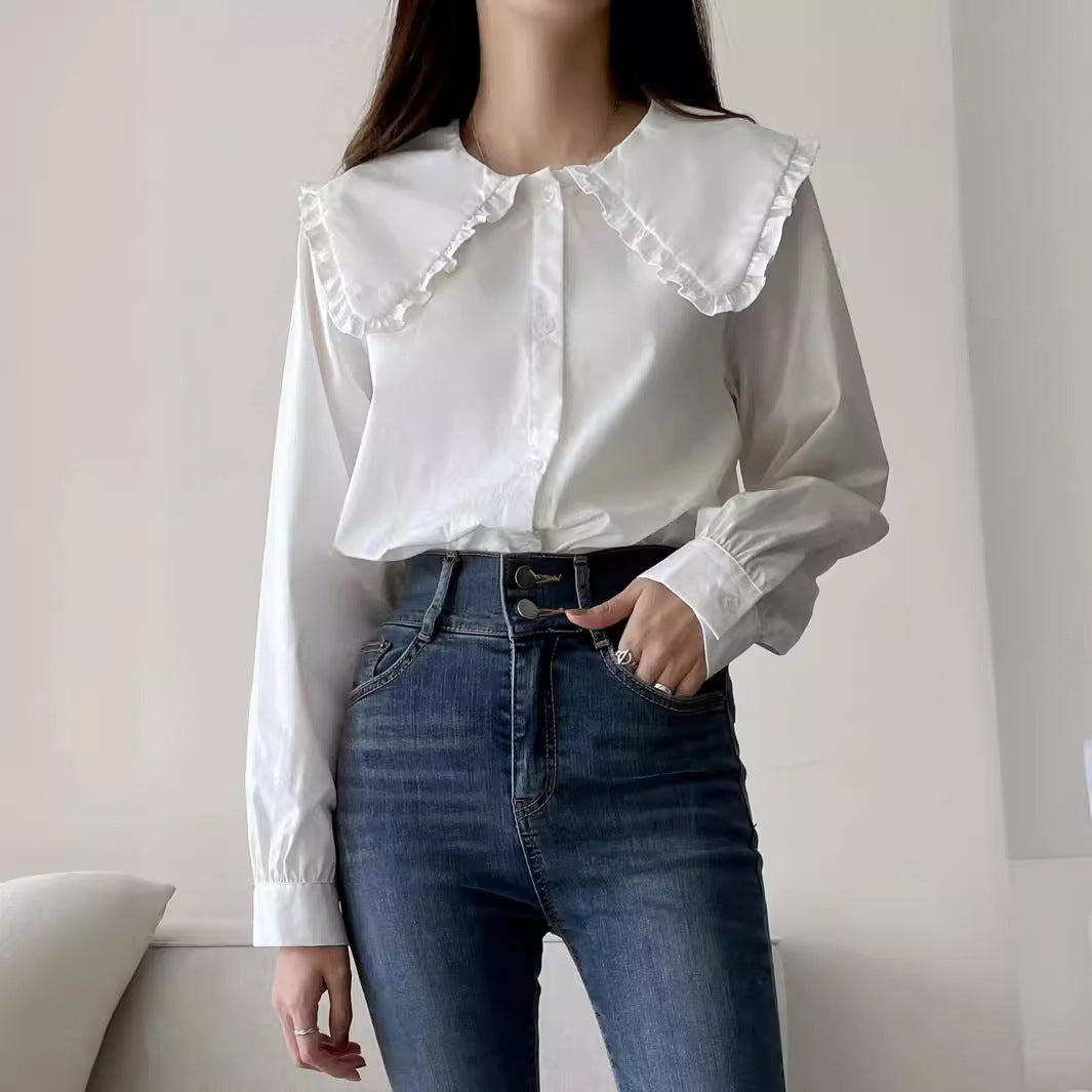 Women's blouse with oversized ruffle collar and finely crafted tailoring Mune Fashion