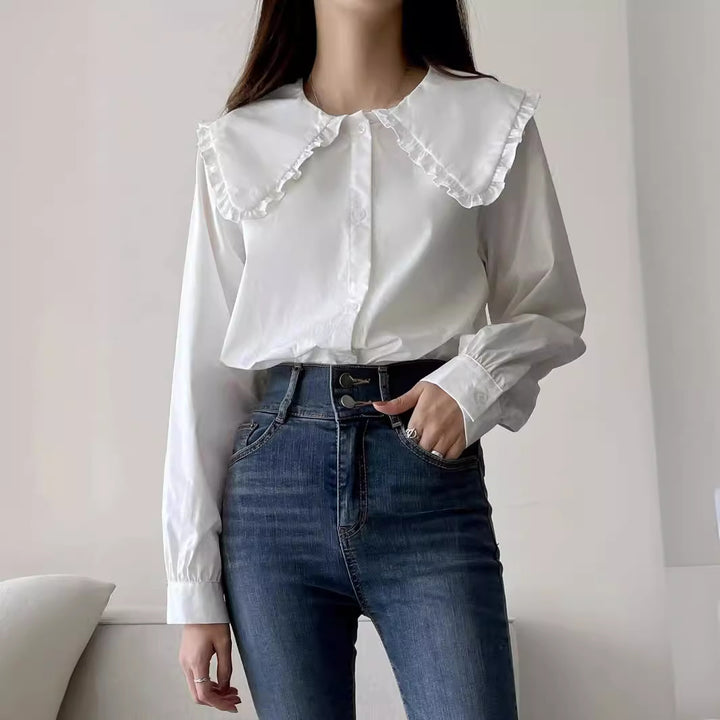 Women's blouse with oversized ruffle collar and finely crafted tailoring Mune Fashion