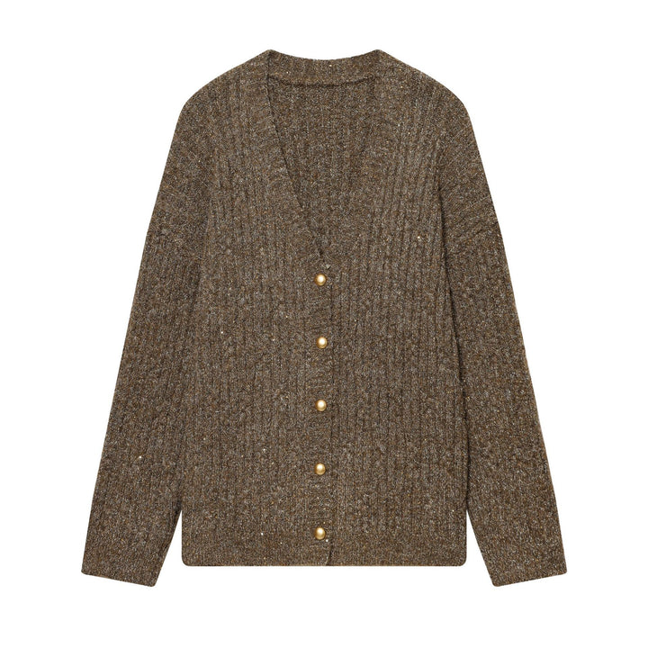 Women Chunky Knit Cardigan with Decorative Buttons Mune Fashion