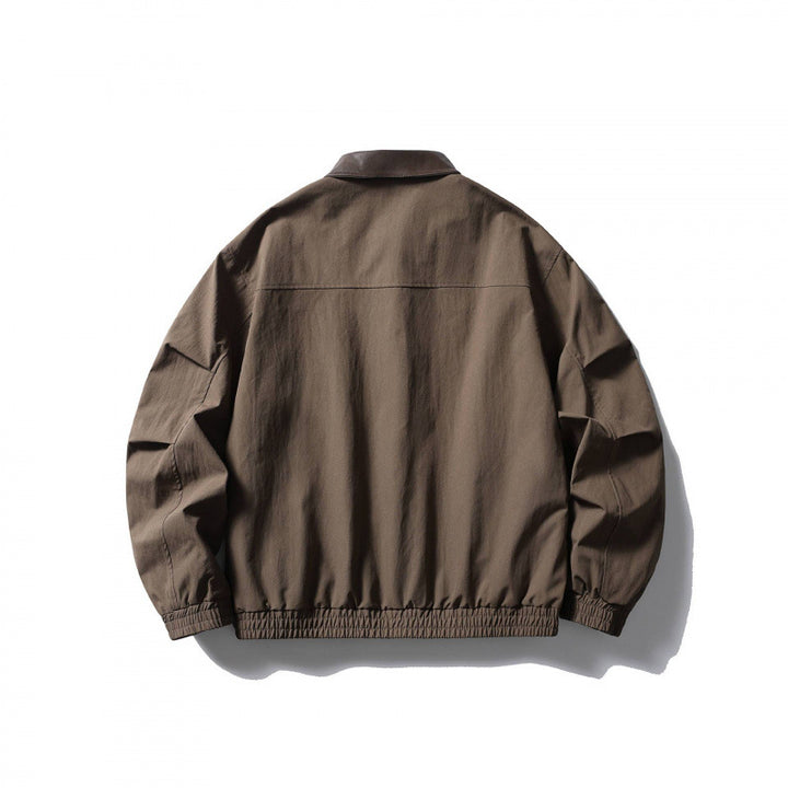 Men's loose-fitting zip jacket with contrast collar made of faux leather and elastic hem Mune Fashion