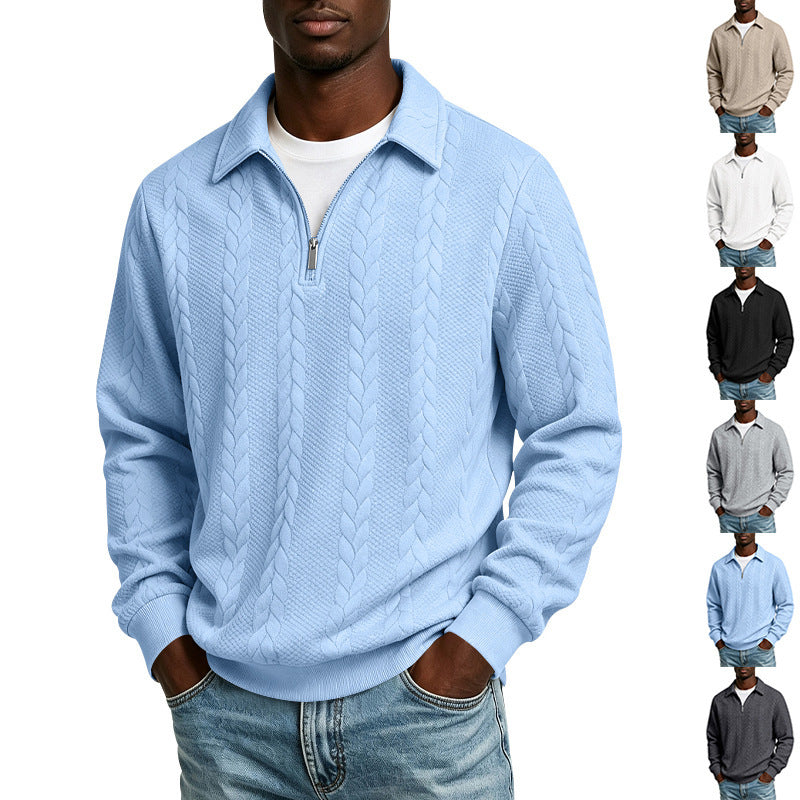 Men's Structured Sweater with Cable Pattern and Short Zip Mune Fashion