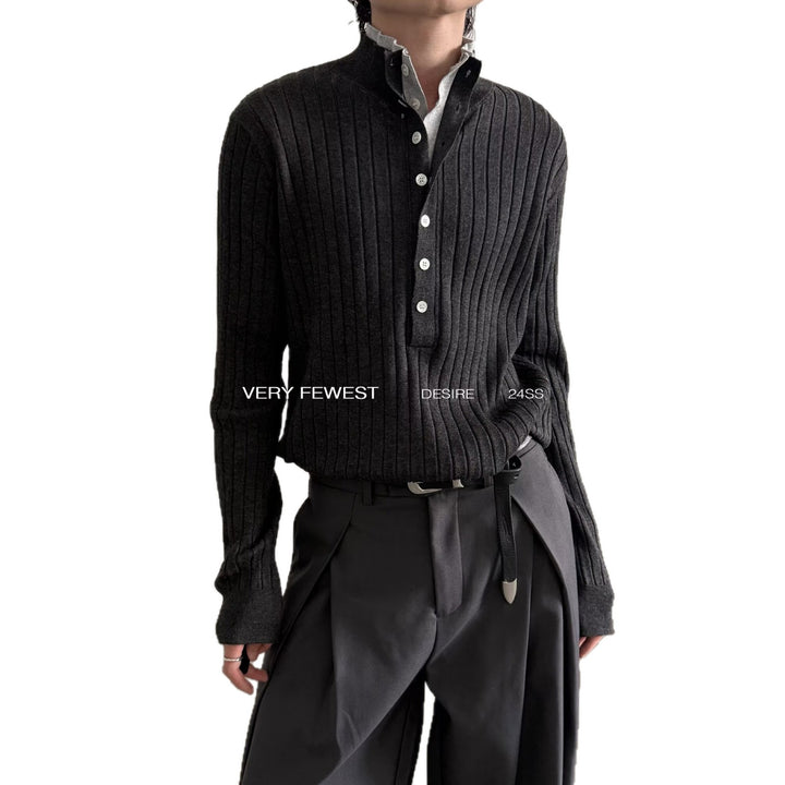 Men's Elegant Knit Top with Concealed Button Placket Mune Fashion