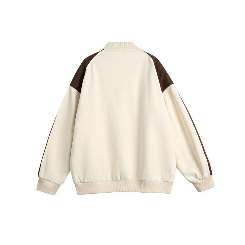 Men's Sporty College Bomber Jacket with Stand-Up Collar, Raglan Sleeves and Contrasting Piping Mune Fashion