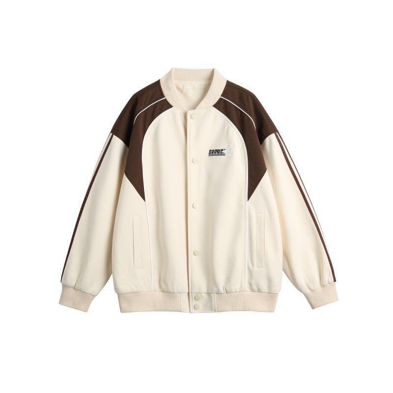 Men's Sporty College Bomber Jacket with Stand-Up Collar, Raglan Sleeves and Contrasting Piping Mune Fashion