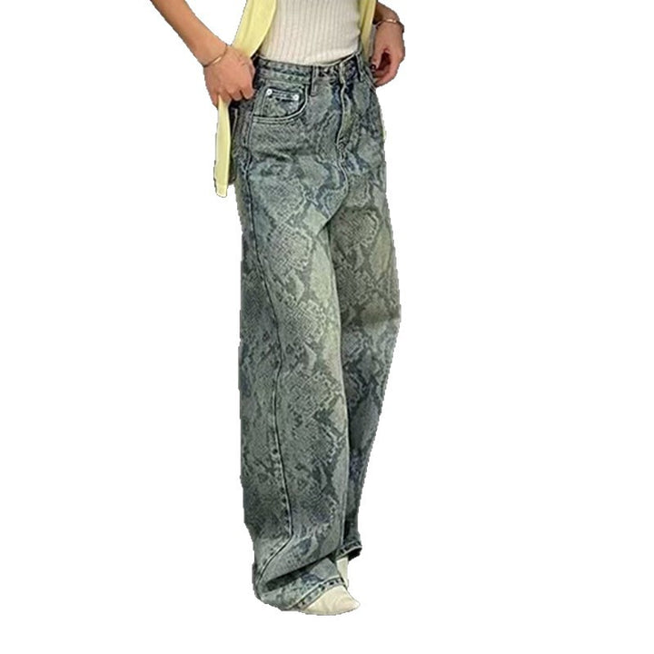 Women's high-waisted jeans with snake print, wide leg and straight cut Mune Fashion