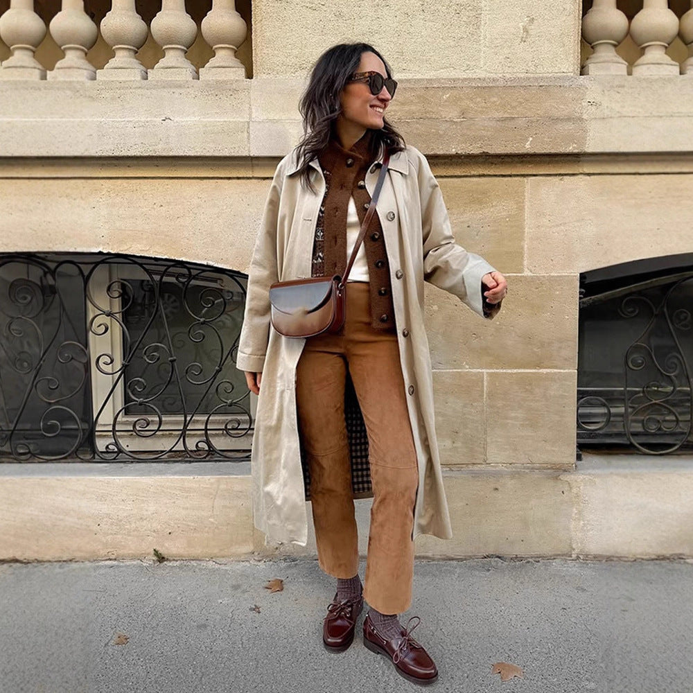 Women's Maxi Long Trench Coat with Check Lining, Wide Fall & Classic Button Placket Mune Fashion