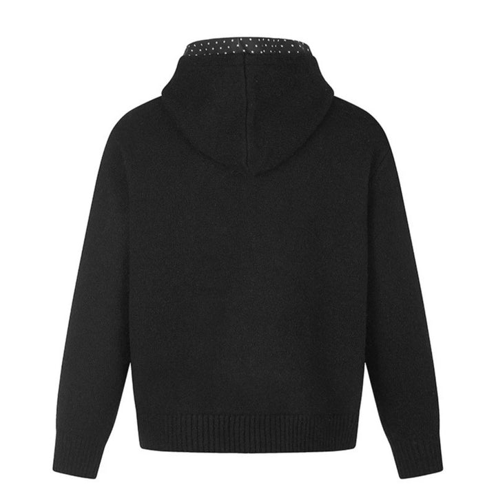 Women's Zip Hoodie Cardigan with Polka Dot Hood Lining and Star Embroidery Mune Fashion
