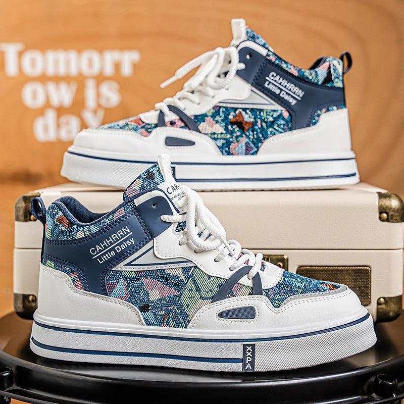 Women’s fashionable high-top platform sneaker with woven tapestry pattern, padded ankle collar and cushioning EVA sole Mune Fashion