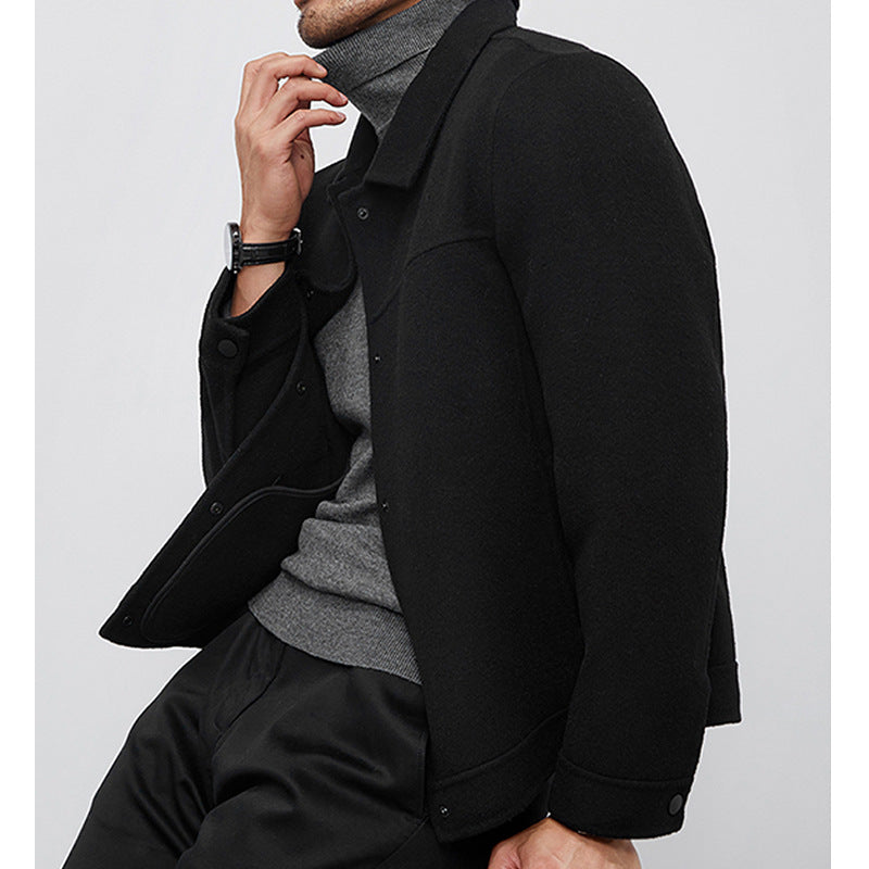 Men's Boxy Wool Blend Blouson Jacket with Hidden Snap Placket and Side Pockets Mune Fashion