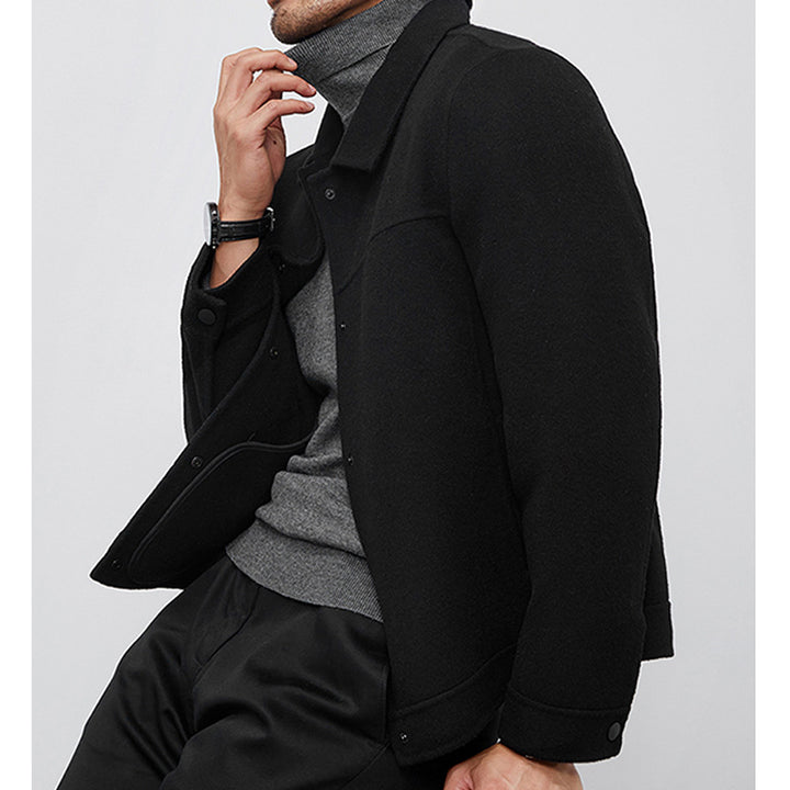 Men's Boxy Wool Blend Blouson Jacket with Hidden Snap Placket and Side Pockets Mune Fashion