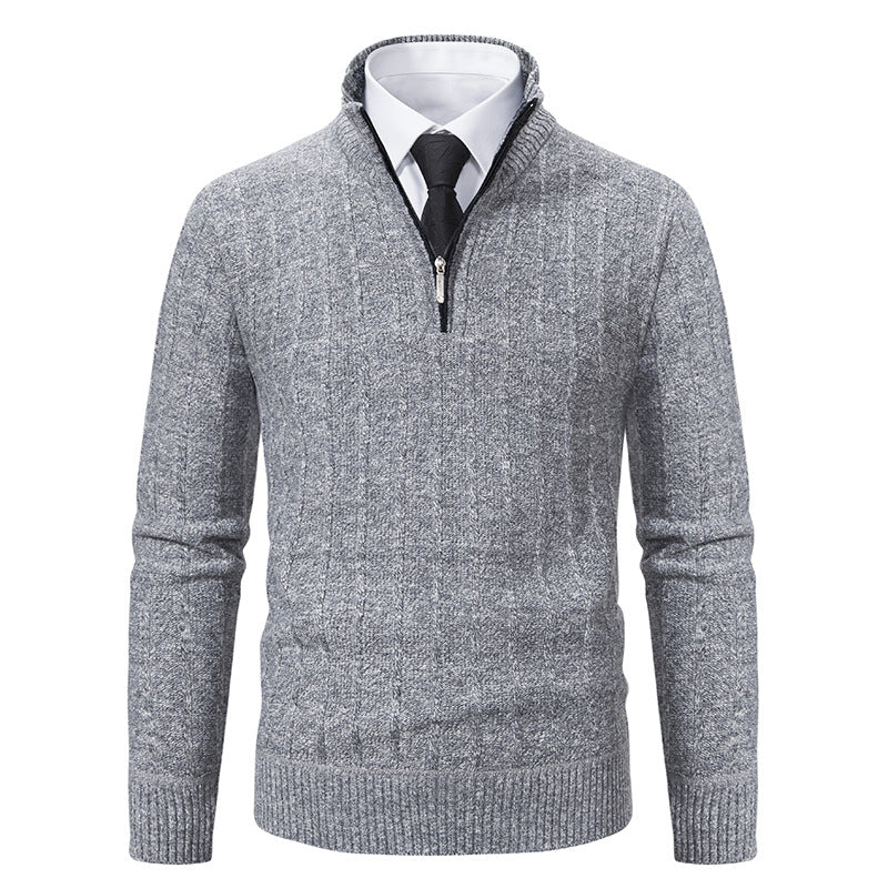 Men's half-zip knitted pullover with textured cable look, warming stand-up collar and slim silhouette Mune Fashion