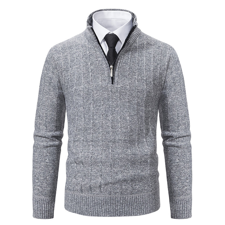 Men's half-zip knitted pullover with textured cable look, warming stand-up collar and slim silhouette Mune Fashion