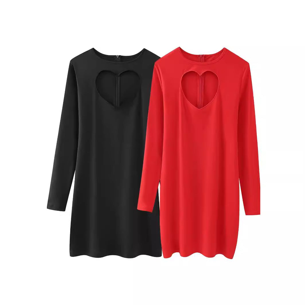 Women's plain A-line mini dress with long sleeves and concealed back zipper Mune Fashion