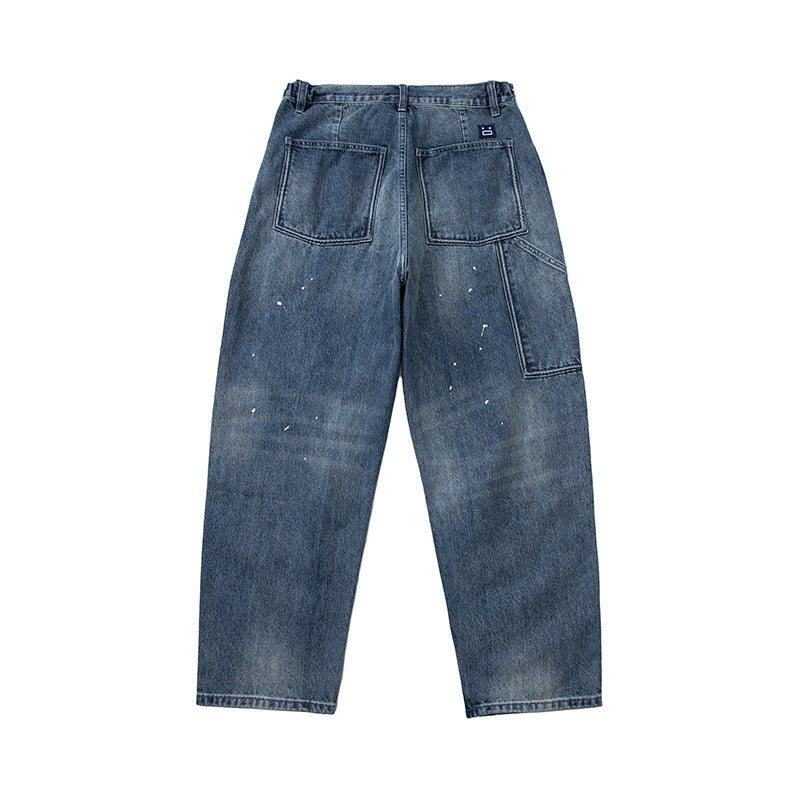 Women's Loose-Fit High-Waist Jeans with Drawstring, Color-Splatter and Vintage Wash Mune Fashion