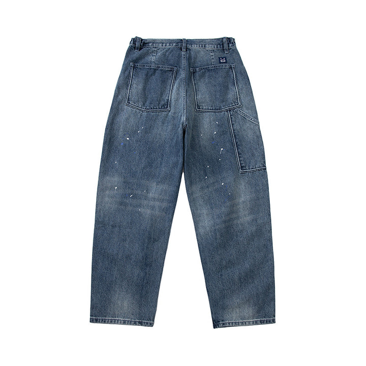 Women's Loose-Fit High-Waist Jeans with Drawstring, Color-Splatter and Vintage Wash Mune Fashion