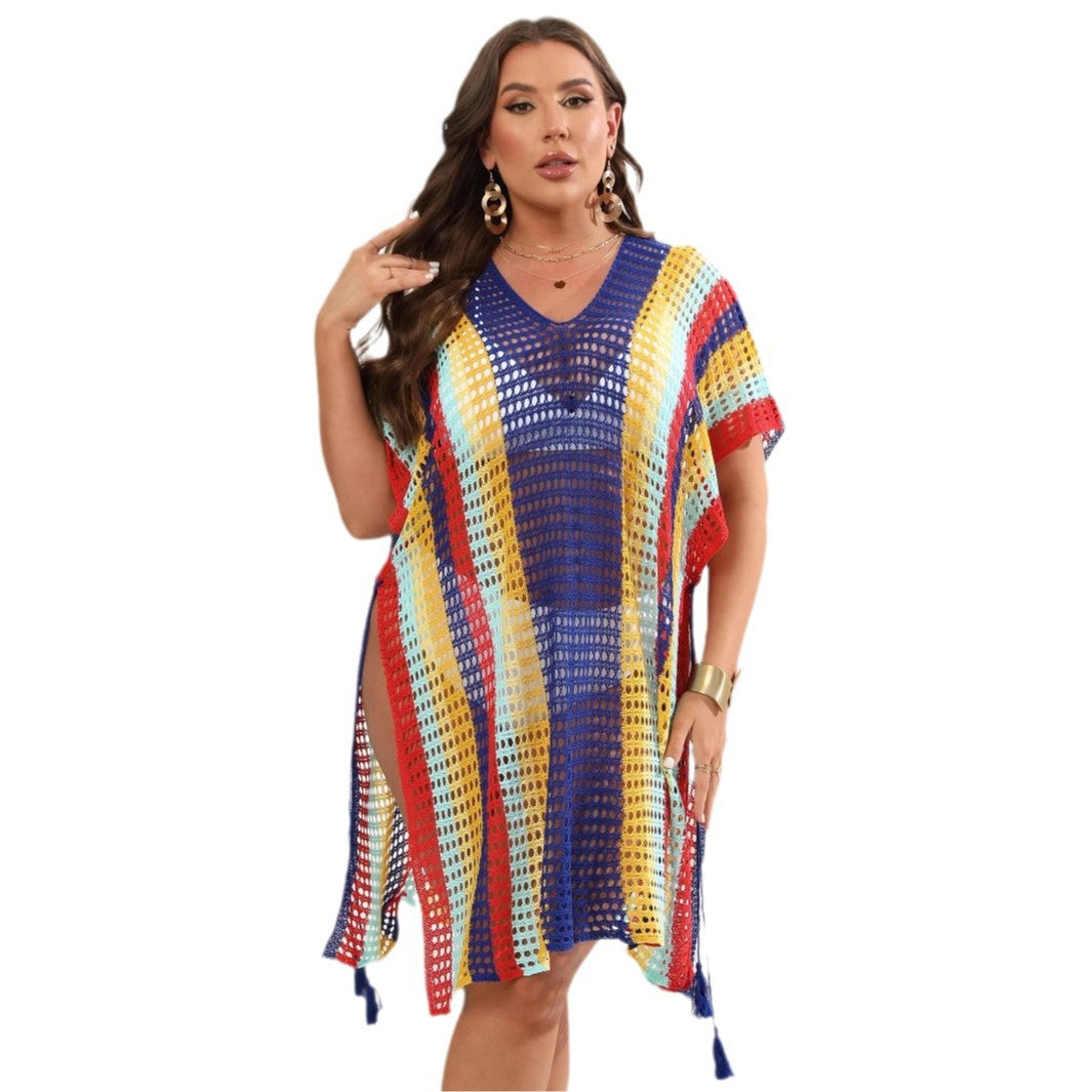 Ladies airy crochet beach poncho with fashionable fringes Mune Fashion