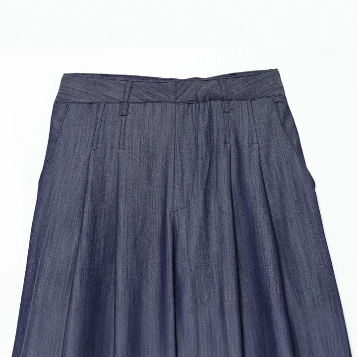 Women's high-waisted wide culottes made of lightweight denim quality with pleats Mune Fashion