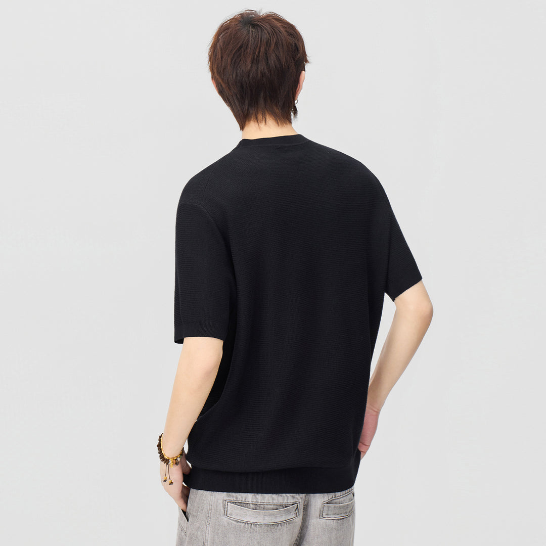 Herren Kurzarm-Strickshirt mit strukturierter Waffeloptik und V-Notch-Kragen Mune Fashion