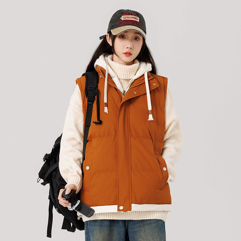 Women's Padded Hooded Vest with Utility Pockets and Windproof Exterior Mune Fashion