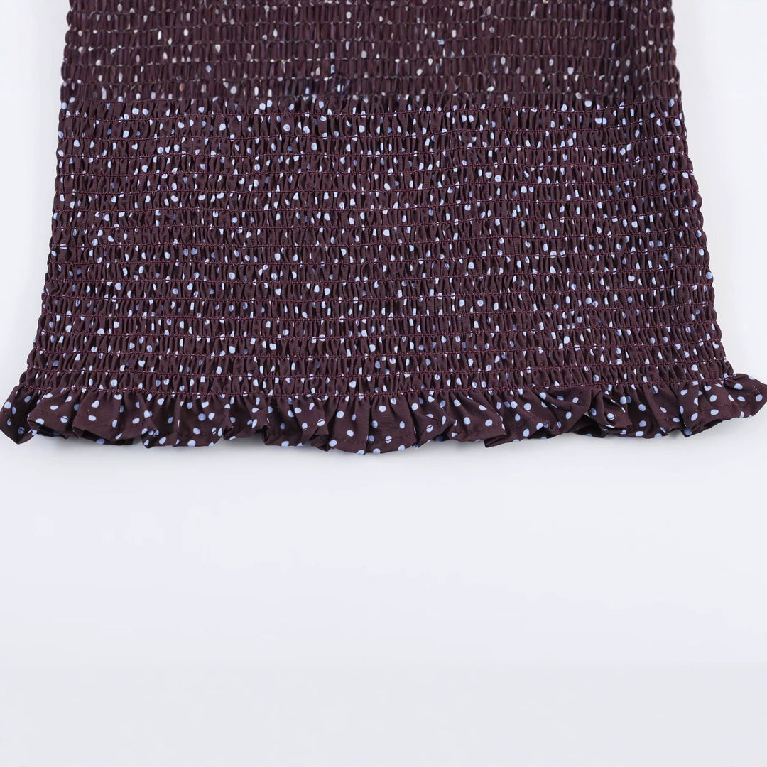 Women Polka Dot Carmen Blouse with Smocked Waist and Voluminous Balloon Sleeves Mune Fashion