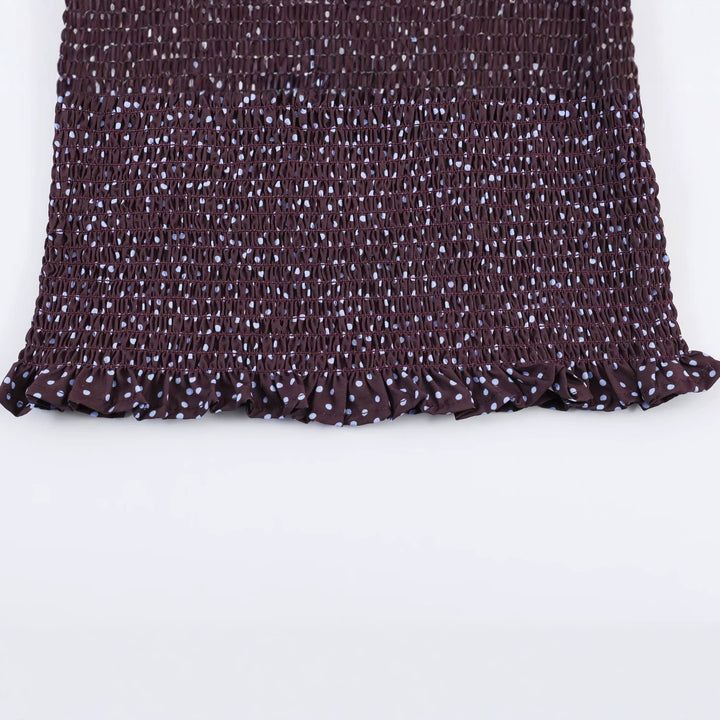 Women Polka Dot Carmen Blouse with Smocked Waist and Voluminous Balloon Sleeves Mune Fashion