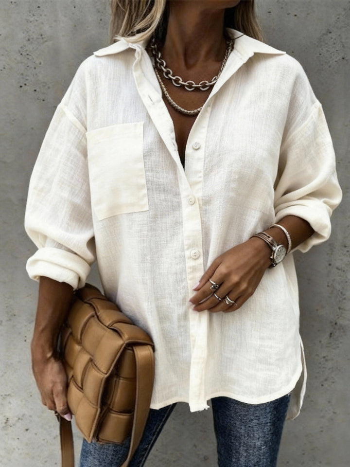 Women Light and Casual Blouse with Chest Pocket Mune Fashion