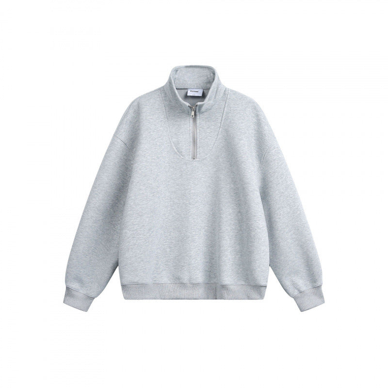 Unisex Lockeres Sweatshirt with short zipper, stand-up collar, and cotton fleece inside Mune Fashion
