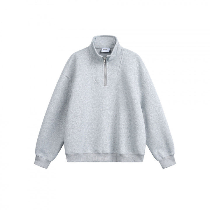 Unisex Lockeres Sweatshirt with short zipper, stand-up collar, and cotton fleece inside Mune Fashion