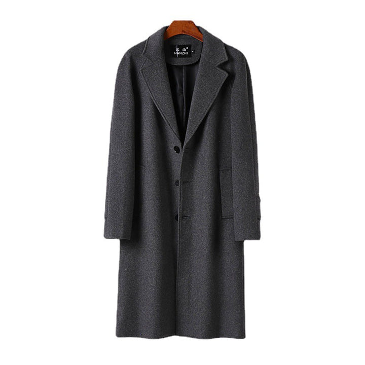 Men's Maxi Length Wool Coat with Clean Cut, Narrow Lapel and Concealed Lining Mune Fashion