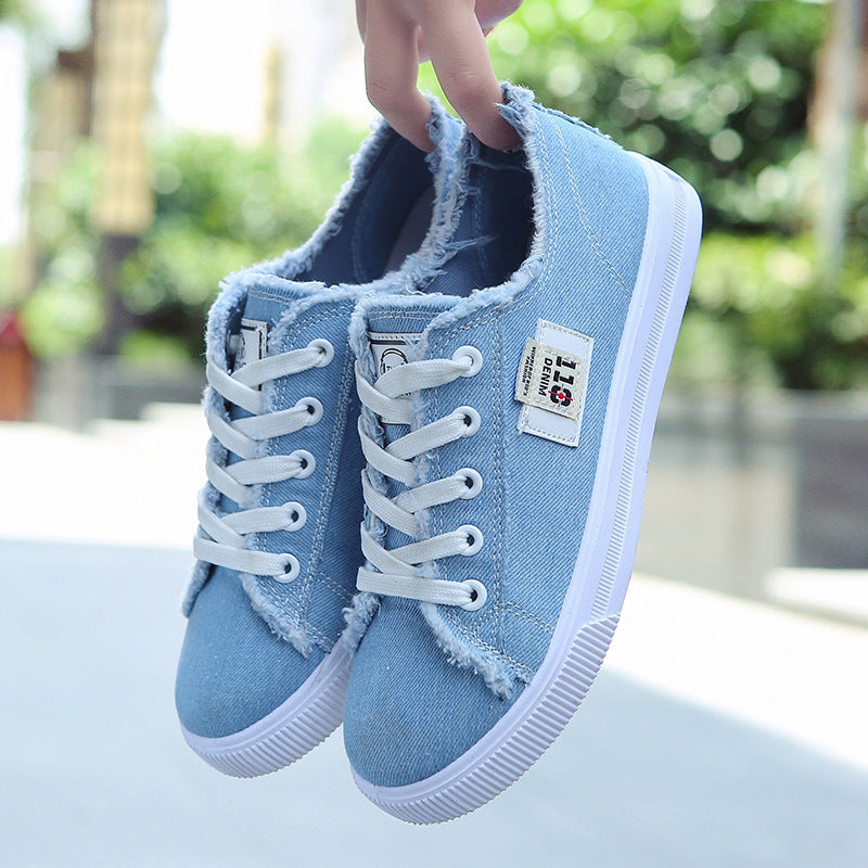Ladies Backless Denim Slip-On Sneaker with Lacing Detail and Padded Insole Mune Fashion