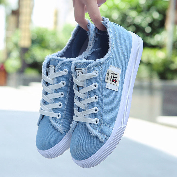 Ladies Backless Denim Slip-On Sneaker with Lacing Detail and Padded Insole Mune Fashion