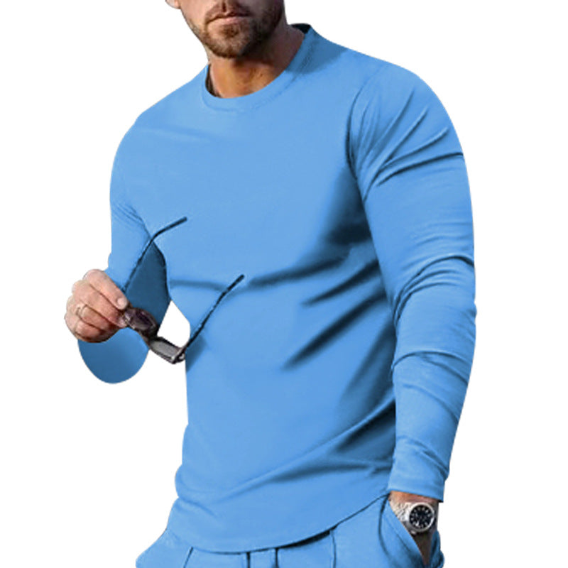 Men's narrow cut long sleeve shirt with round neckline elastic cotton stretch and extended hem Mune Fashion