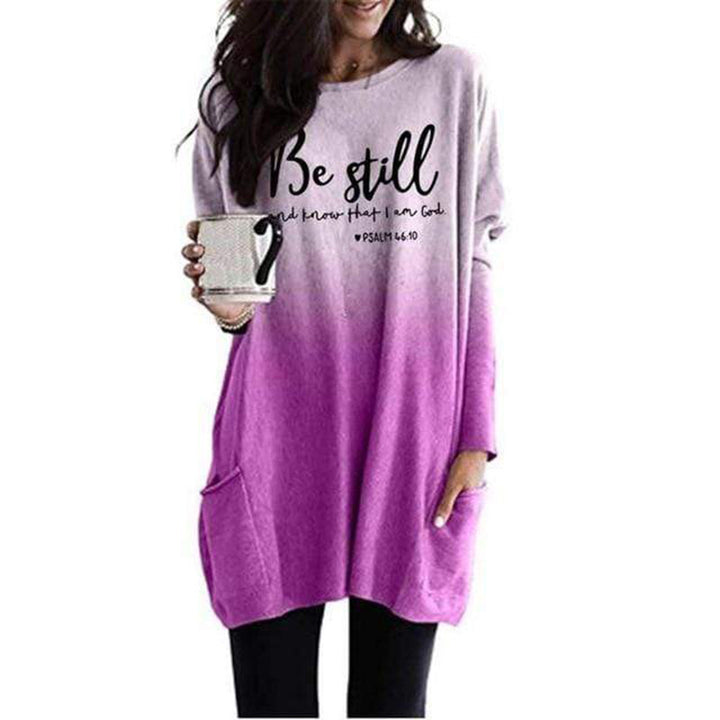 Ladies Oversize Print Tunic with Round Neck, Side Pockets, and Ombre Gradient Mune Fashion