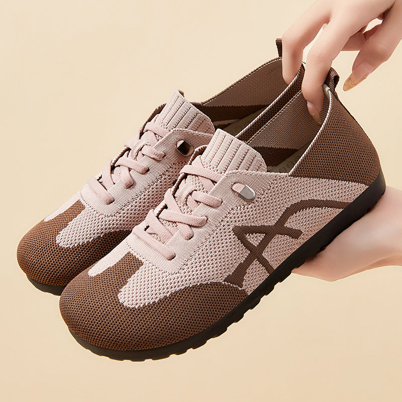 Women's comfortable knitted slip-on sneakers with elastic shaft, decorative lacing, and flexible non-slip outsole Mune Fashion