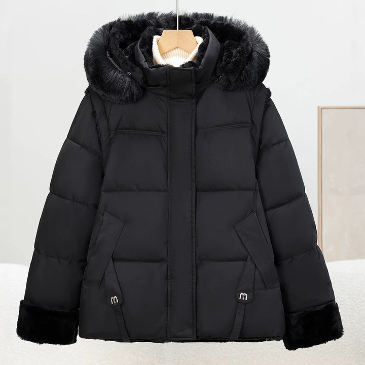 Women's short faux fur jacket with hood and extra voluminous collar Mune Fashion