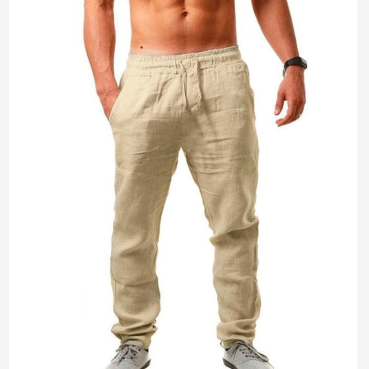 Men's lightweight linen pants with elastic waistband tapered cut Mune Fashion