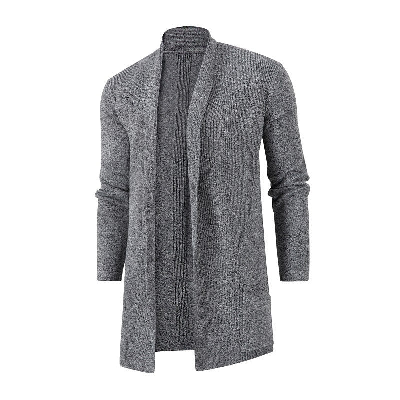 Women's longer open knitted cardigan with patch pockets and shawl collar Mune Fashion