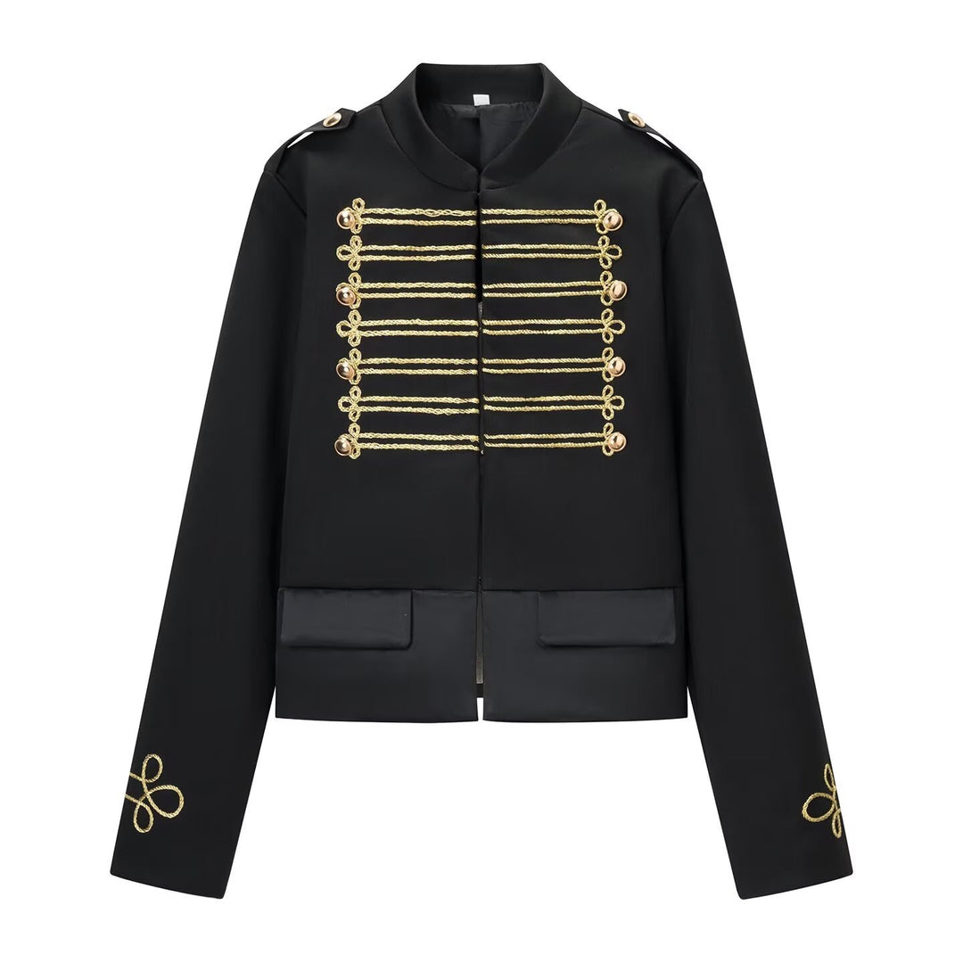 Ladies short parade jacket in uniform style with decorative cords and flap pockets Mune Fashion