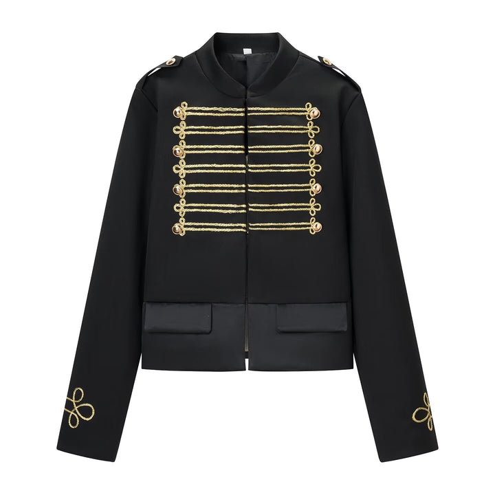 Ladies short parade jacket in uniform style with decorative cords and flap pockets Mune Fashion