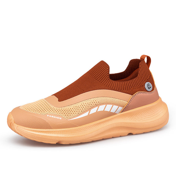 Men's urban slip-on leisure shoe with elastic sock shaft, robust protective overlays, contoured cushioning wedge sole, and gripping outsole Mune Fashion