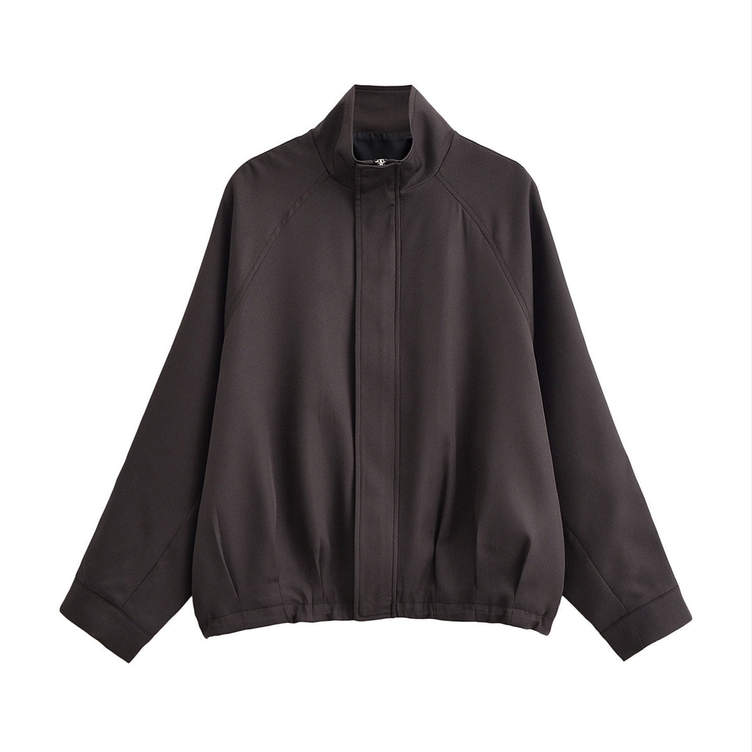 Women's Lightweight Oversized Bomber Jacket with Stand-up Collar, Raglan Sleeves, and Elastic Hem Mune Fashion