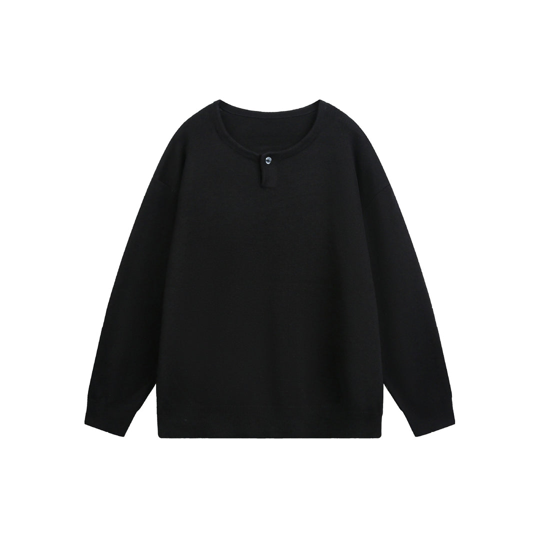 Women's Oversized Knit Sweater with Button Detail at Crew Neck Mune Fashion