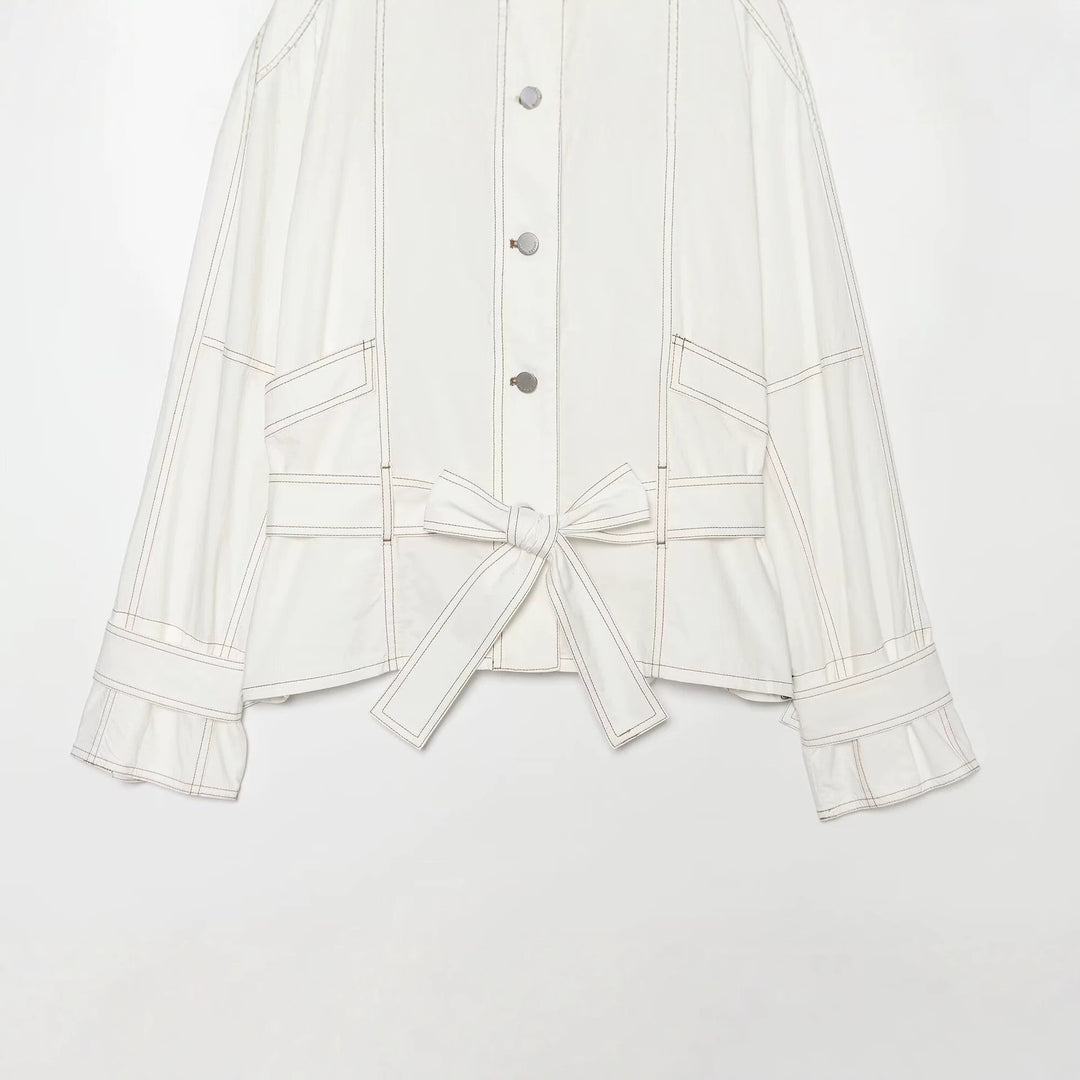 Women's Cropped Parka Jacket with high funnel collar, flap pockets and tie belt Mune Fashion