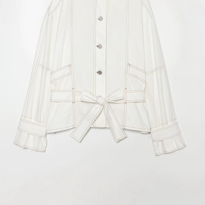 Women's Cropped Parka Jacket with high funnel collar, flap pockets and tie belt Mune Fashion