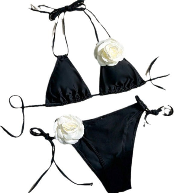 Ladies Triangle Bikini with Floral Applique Mune Fashion