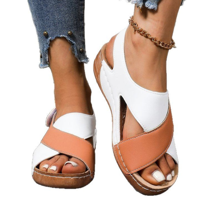 Women Cross-Strap Comfort Sandals with Velcro Closure Mune Fashion