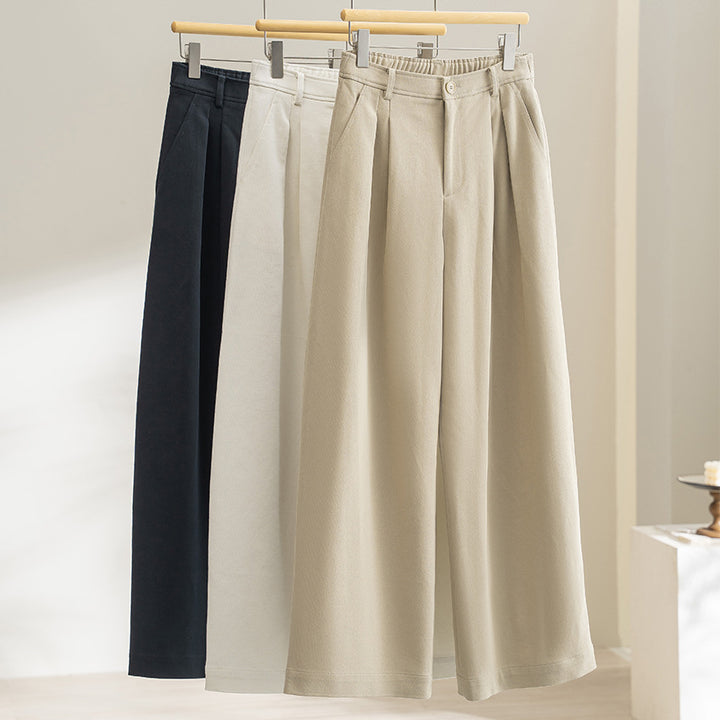Women's High-Waisted Pleated Palazzo Pants with Wide Leg and Part-Elastic Waist Mune Fashion