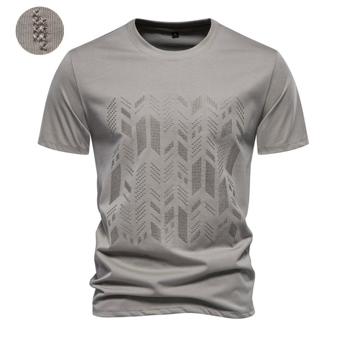 Men's round neck shirt made of cotton blend with geometric laser perforation and straight cut Mune Fashion