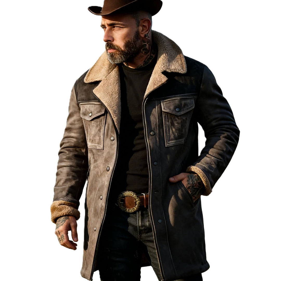 Men's Long Suede Coat with Teddy Lining and Flap Pockets Mune Fashion