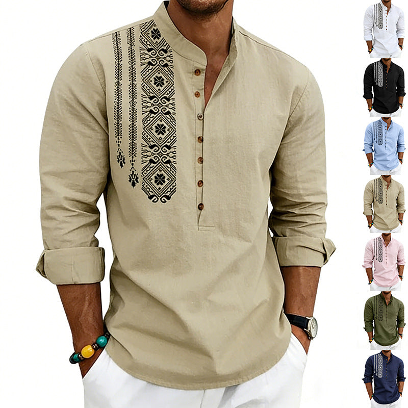 Men's embroidered cotton kurta shirt with stand collar Mune Fashion